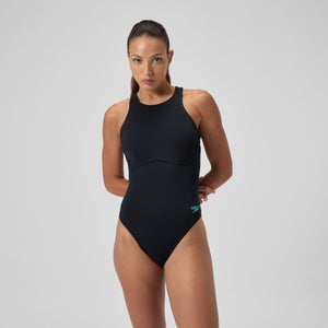 Women's Racer Zip One Piece with Swim Bra Black