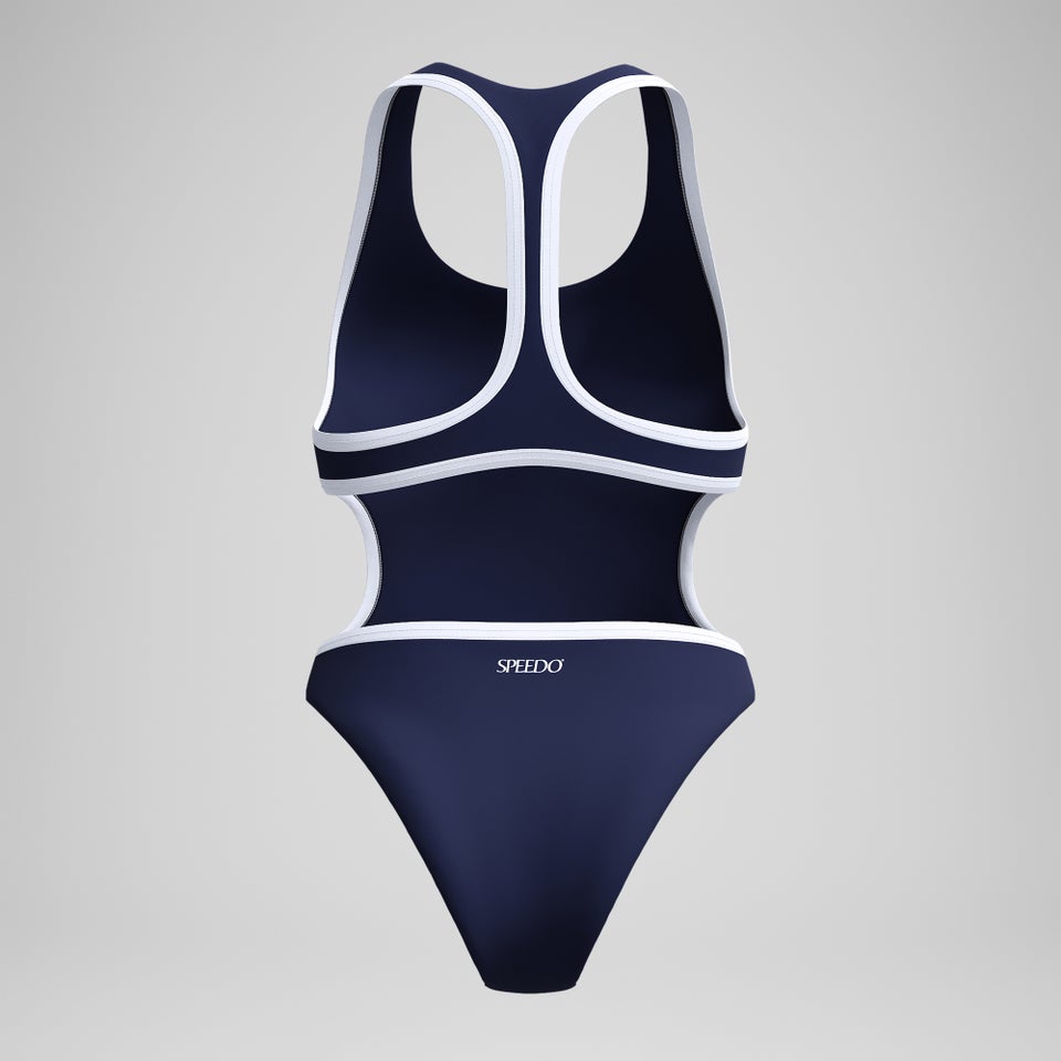 Women's Jetstream Solid Bound Cut Out Swimsuit Navy/White