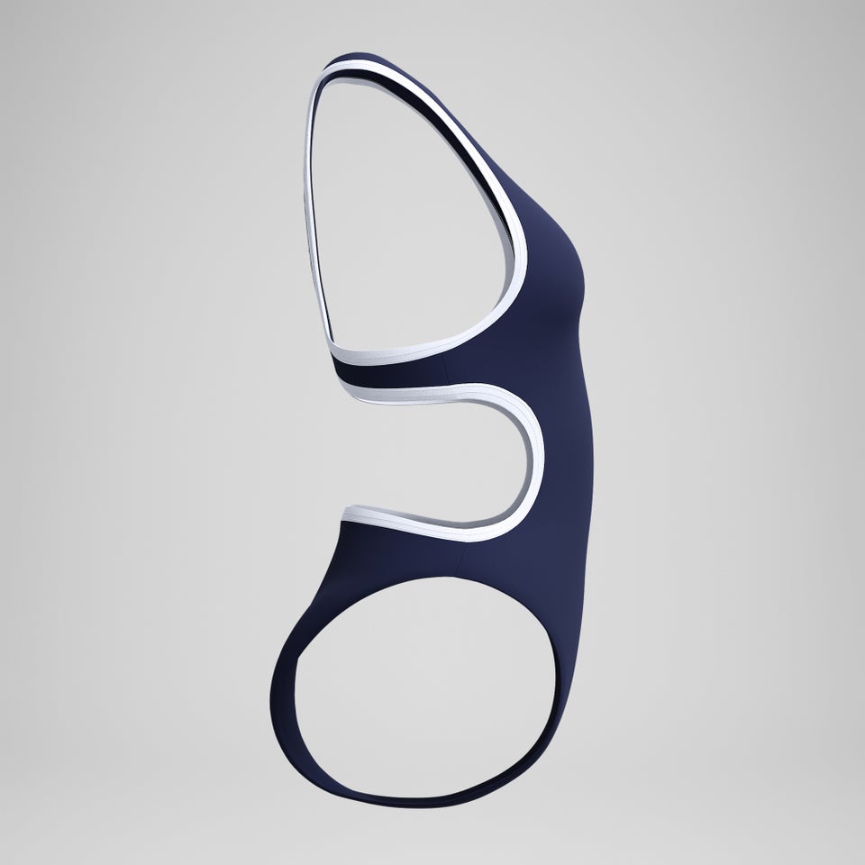 Women's Jetstream Solid Bound Cut Out Swimsuit Navy/White