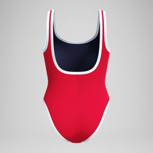 Jetstream Einfarbiger gebundener Rundhals-Badeanzug Rot für Damen