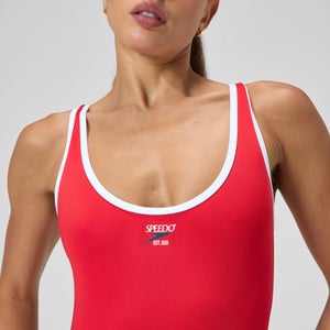 Jetstream Einfarbiger gebundener Rundhals-Badeanzug Rot für Damen