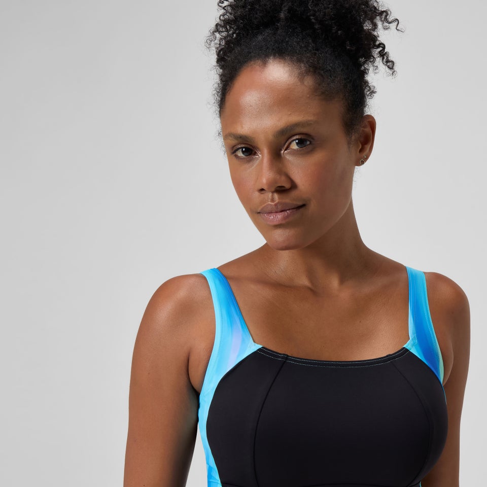 Maillot de bain Femme effet galbant imprimé LunaLustre noir/turquoise