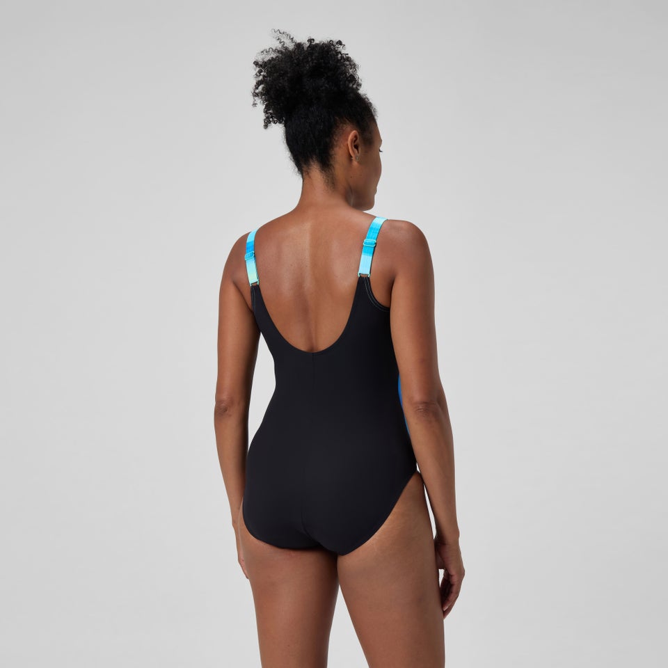 Maillot de bain Femme effet galbant imprimé LunaLustre noir/turquoise
