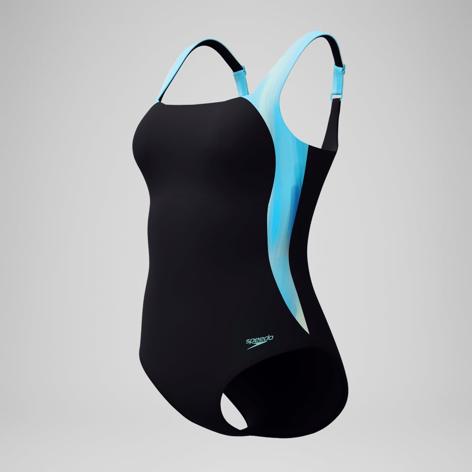 Maillot de bain Femme effet galbant imprimé LunaLustre noir/turquoise