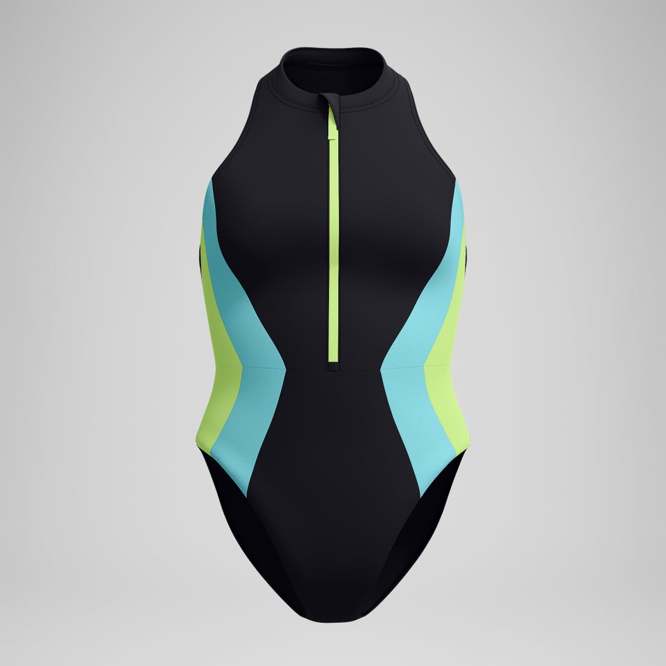 Women's Colourblock Zip Swimsuit Black