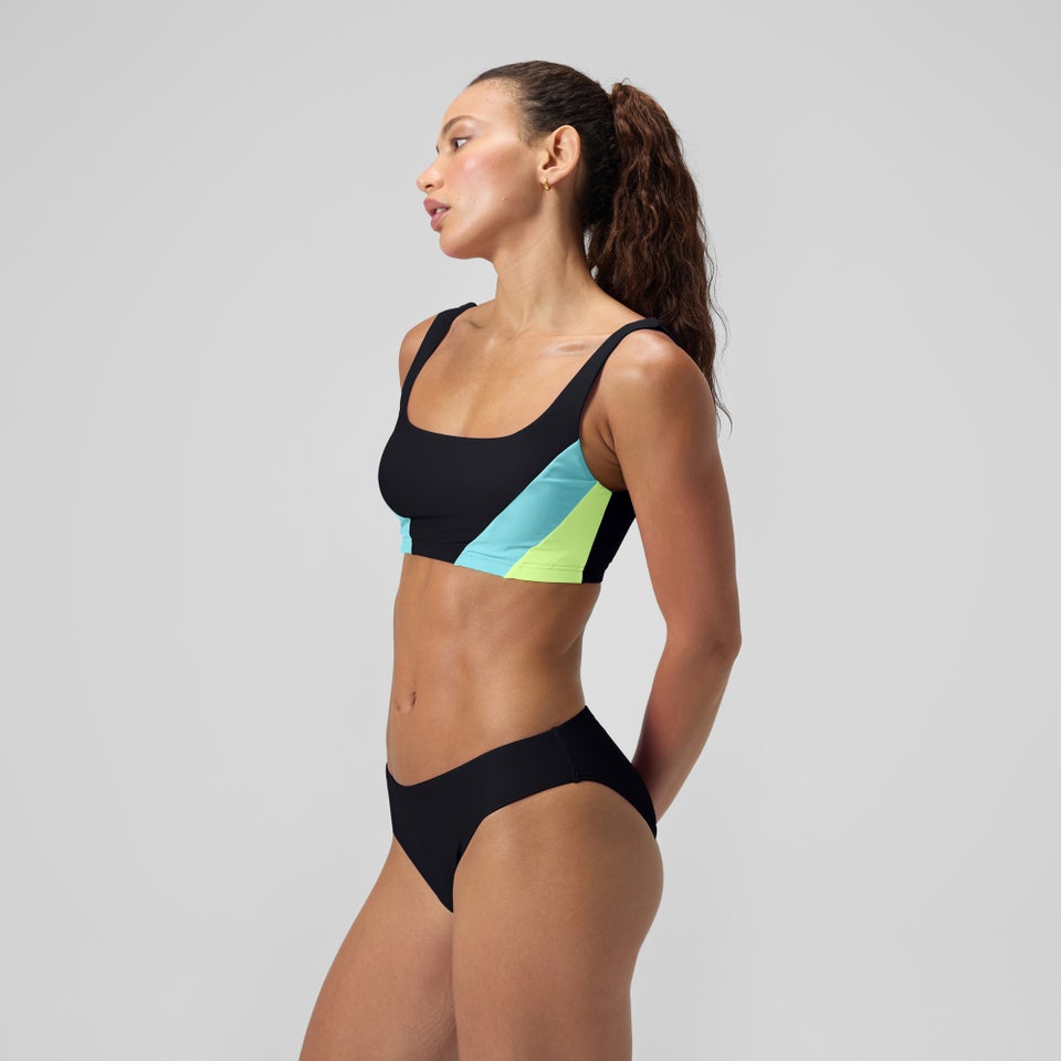 Women's Colorblock Scoop Bikini Top Black/Blue