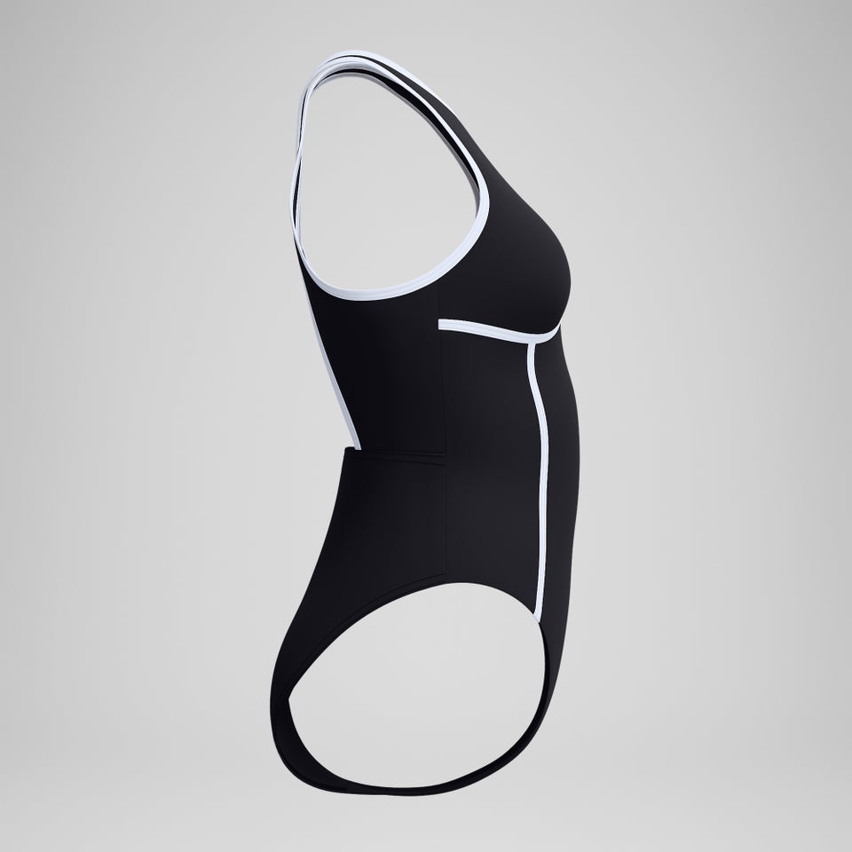 Gebundener Crossback-Badeanzug Schwarz für Damen