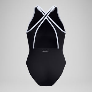 Gebundener Crossback-Badeanzug Schwarz für Damen