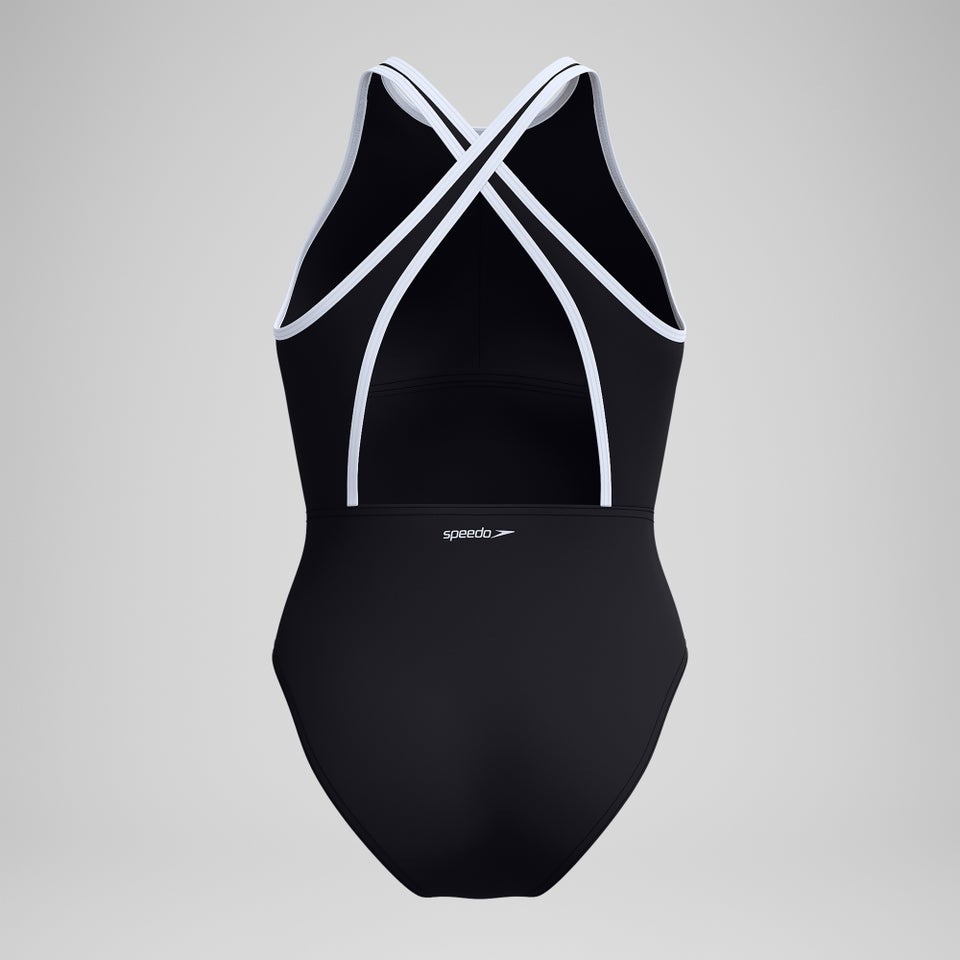 Gebundener Crossback-Badeanzug Schwarz für Damen