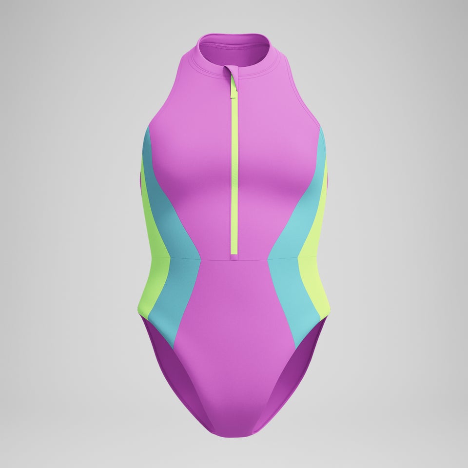 Women's Colourblock Zip Swimsuit Pink