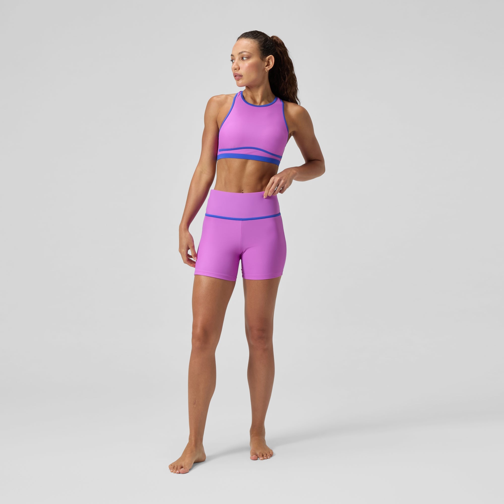 Women's Bound Highneck Crop Top Pink | Speedo USA