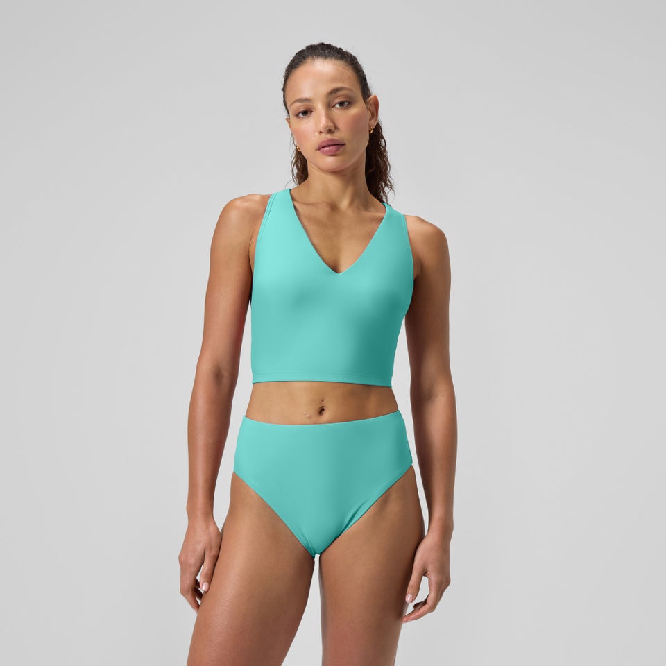 Women's Solid Hi Waist Bikini Bottom Turquoise
