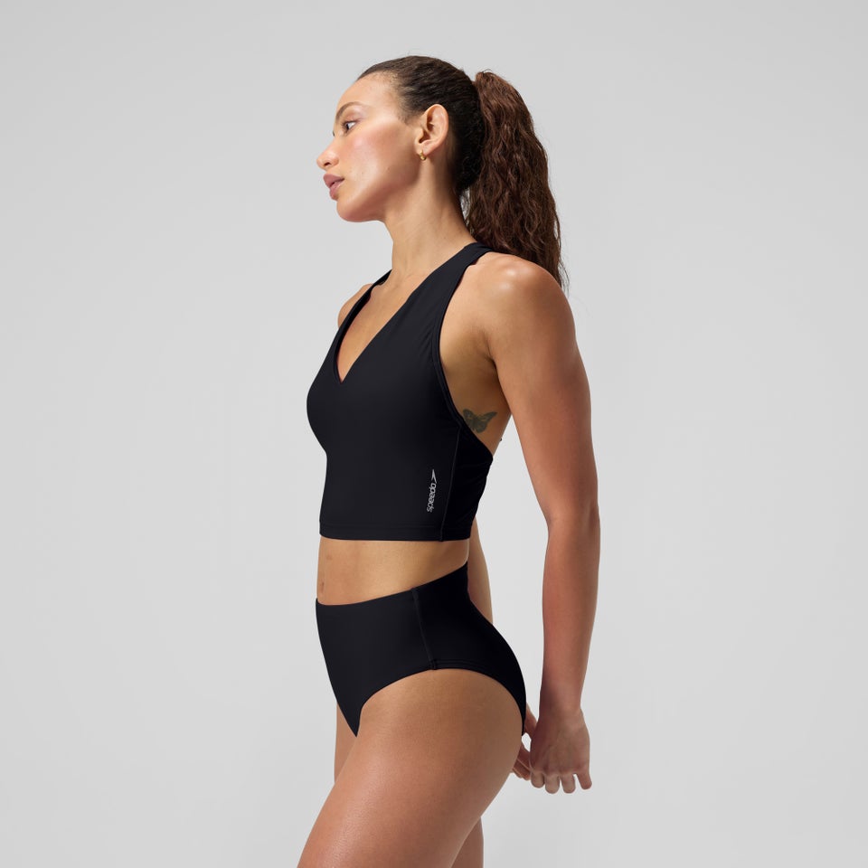 Women's Solid Racerback Crop Top Black