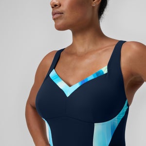 LunaElustre Formender bedruckter Badeanzug Marineblau/Grün für Damen