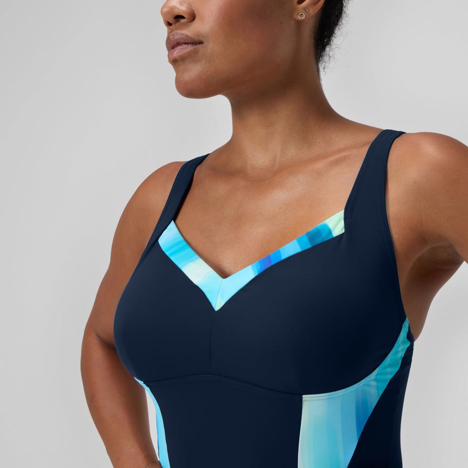 LunaElustre Formender bedruckter Badeanzug Marineblau/Grün für Damen