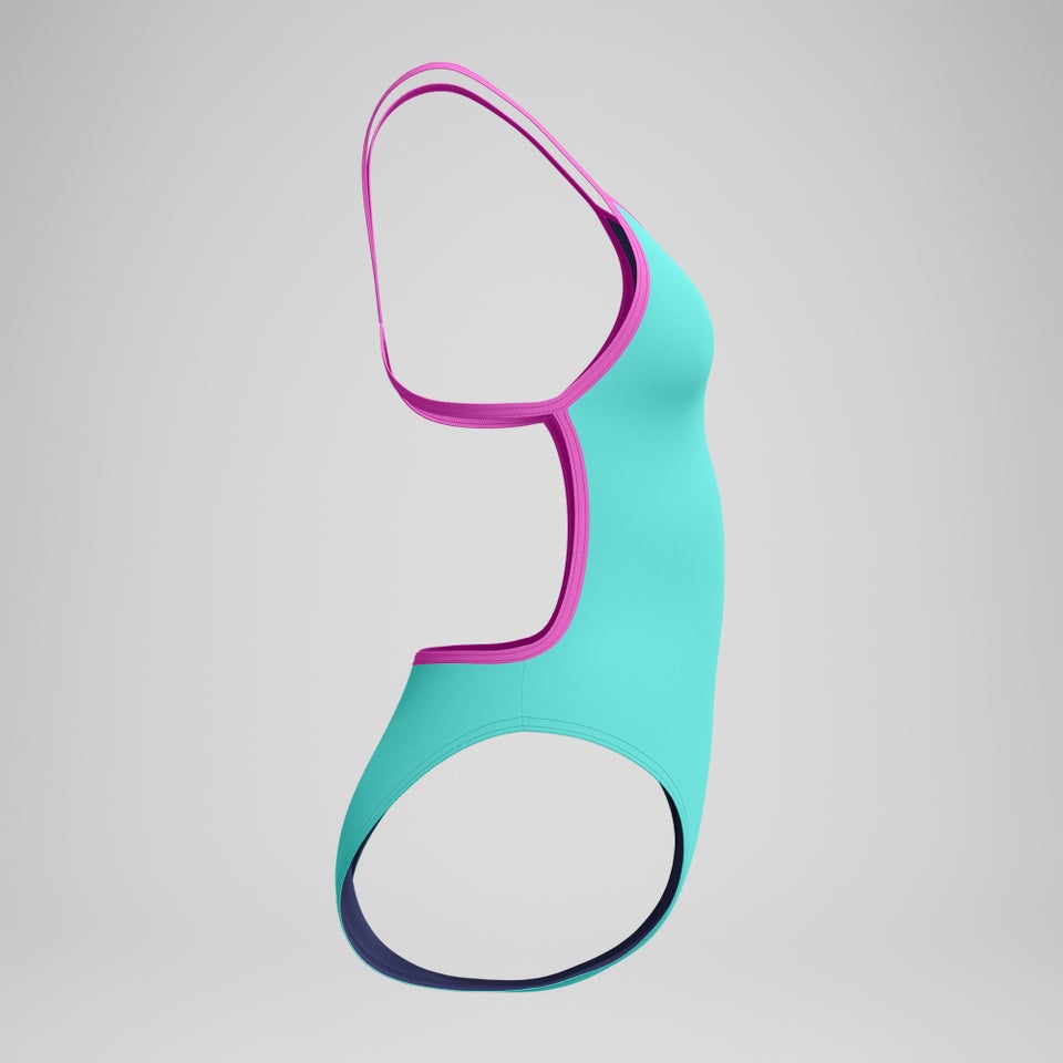 Club Training Einfarbiger Badeanzug mit V-Rückenausschnitt Türkis/Pink für Damen