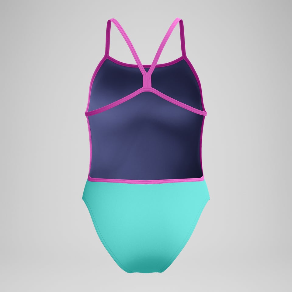 Club Training Einfarbiger Badeanzug mit V-Rückenausschnitt Türkis/Pink für Damen