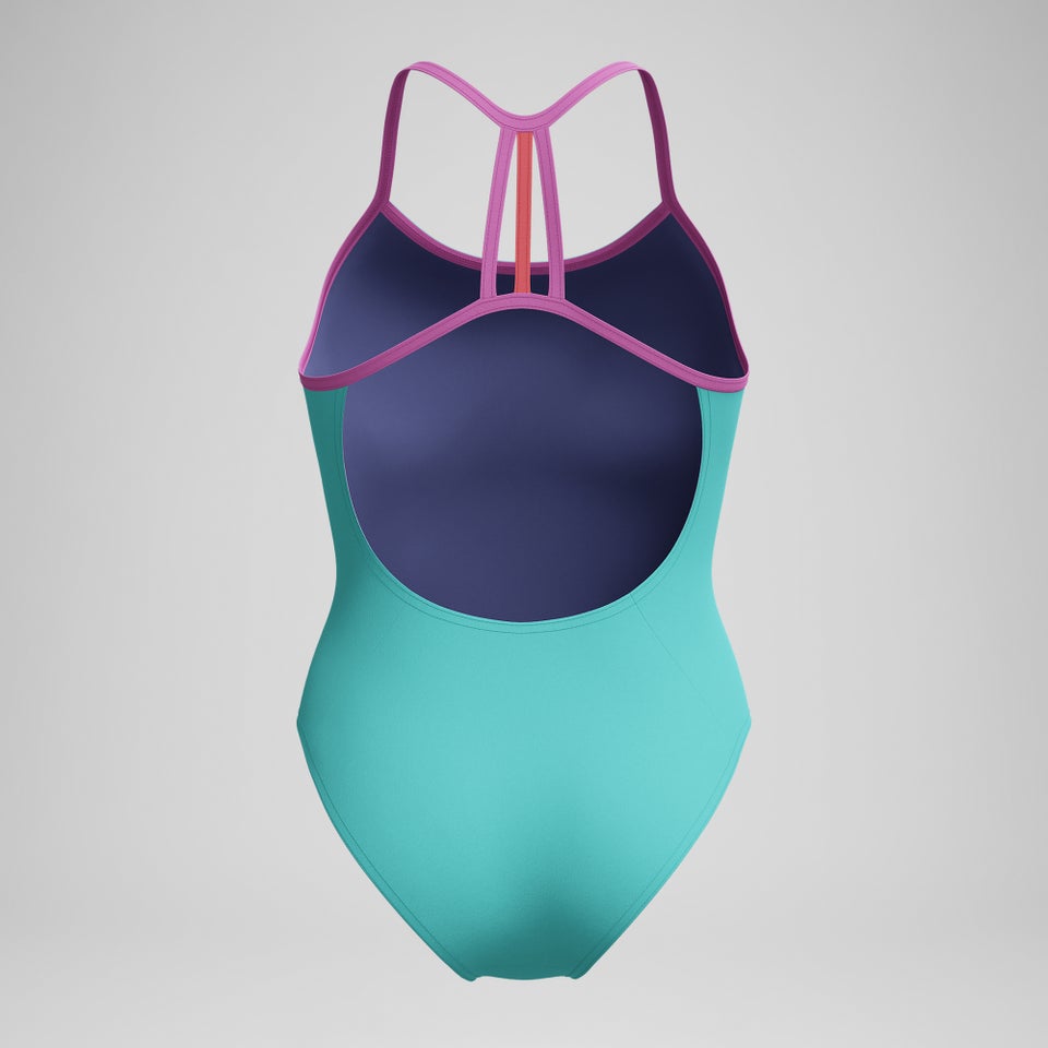 Club Training Einfarbiger Lane Line Back Badeanzug Türkis/Pink für Mädchen