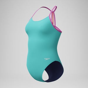 Club Training Einfarbiger Lane Line Back Badeanzug Türkis/Pink für Mädchen