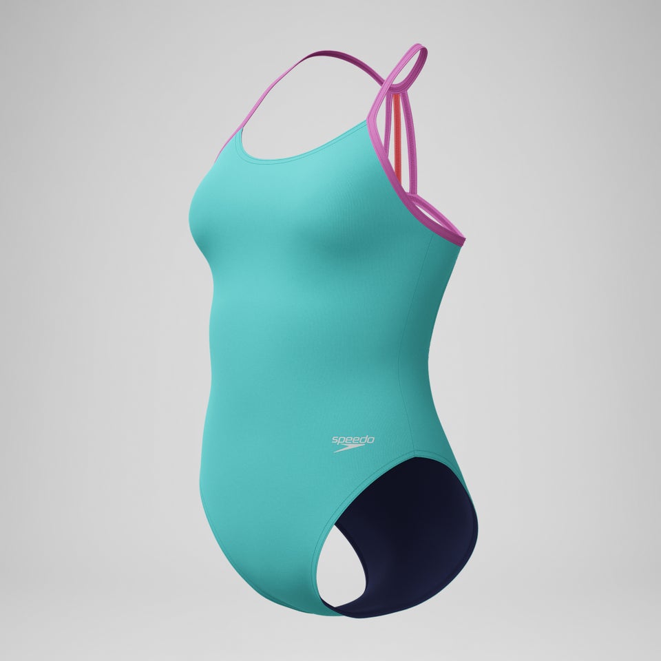 Club Training Einfarbiger Lane Line Back Badeanzug Türkis/Pink für Mädchen