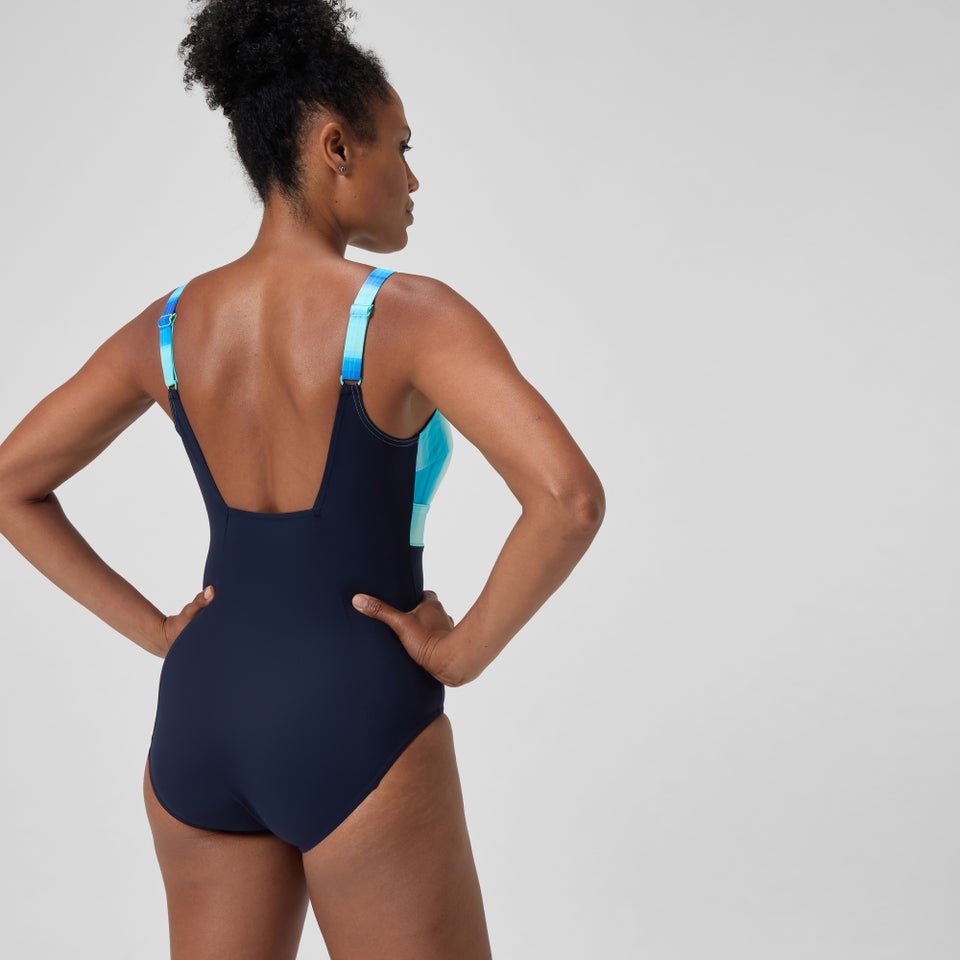 Women's Shaping Printed Contour Eclipse Swimsuit Navy/Green