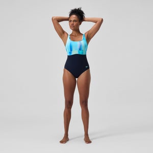 Women's Shaping Printed Contour Eclipse Swimsuit Navy/Green