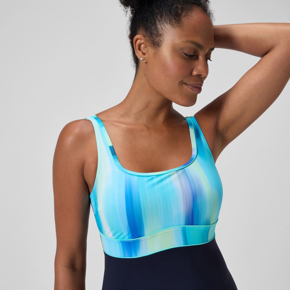 Women's Shaping Printed Contour Eclipse Swimsuit Navy/Green