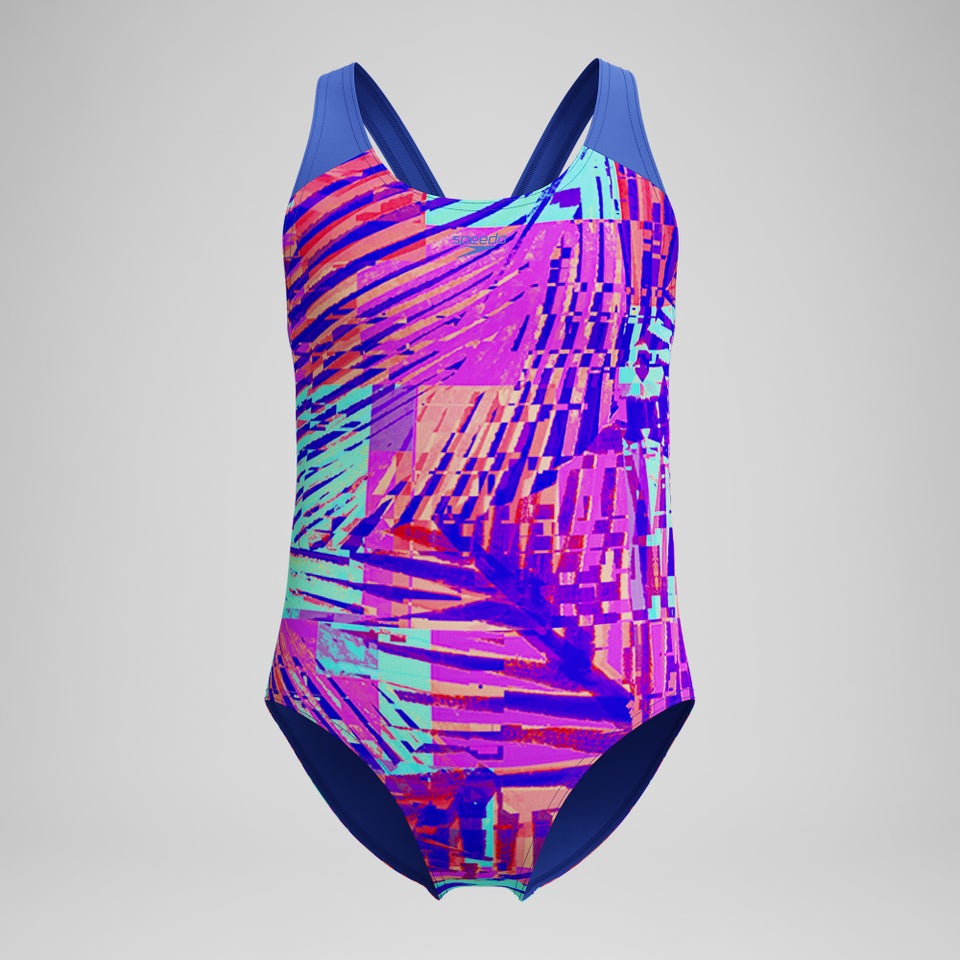 Girls' Digital Printed Splashback Swimsuit Pink/Blue