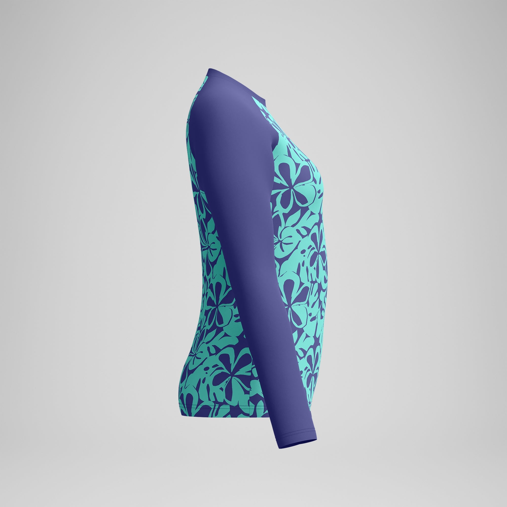 Bedrucktes langärmliges Rash-Top Blau/Grün für Damen