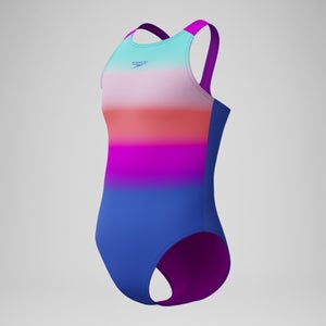 Bedruckter Pulseback-Badeanzug Blau/Pink für Mädchen