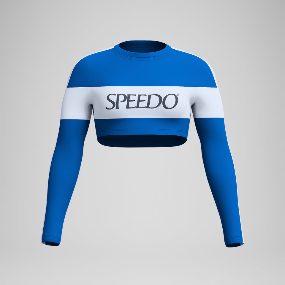 Women's Jetstream Colourblock Long Sleeve Crop Rash Top Blue/White