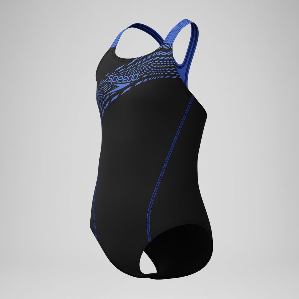 Girls' Medley Logo Swimsuit Black/Blue