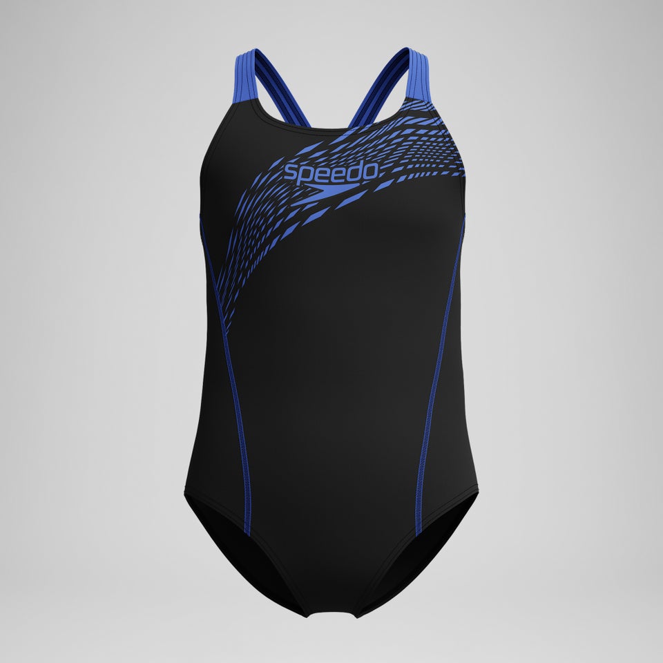 Girls' Medley Logo Swimsuit Black/Blue