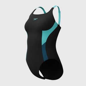 Women's Shaping Solid Splice Swimsuit Black/Turquoise