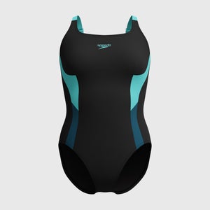 Women's Shaping Solid Splice Swimsuit Black/Turquoise