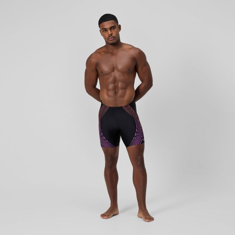 Duo Logo Print Mittellange Schwimmhose Schwarz/Koralle für Herren