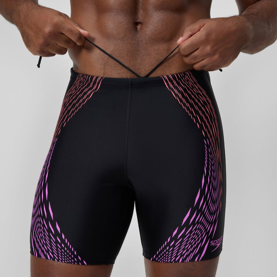 Duo Logo Print Mittellange Schwimmhose Schwarz/Koralle für Herren