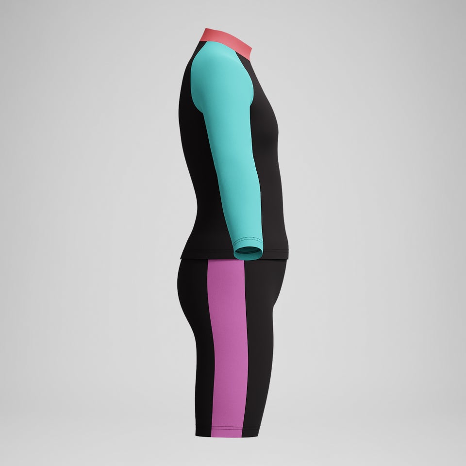 Set aus Rash-Top & Schwimmhose in Colourblock-Optik Schwarz/Pink für Mädchen