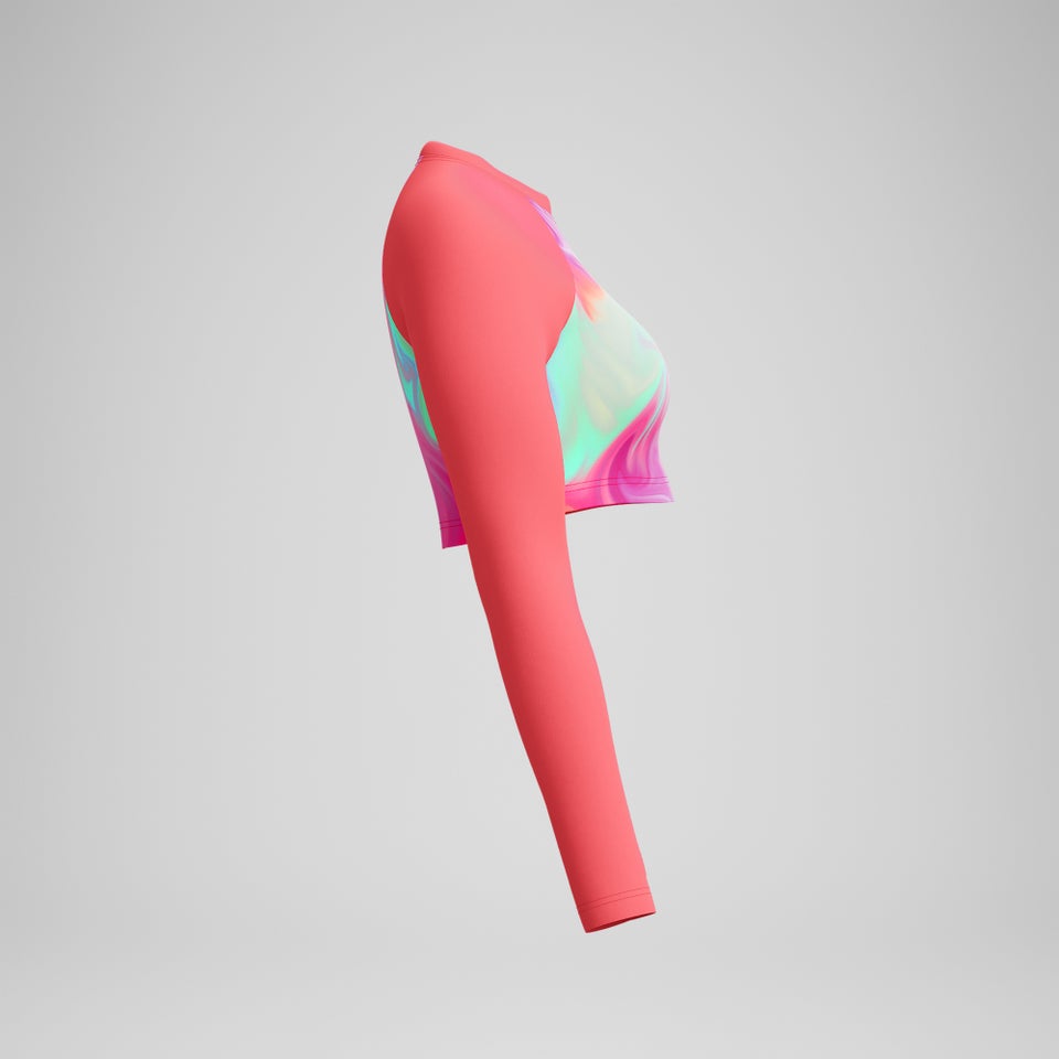 Women's Printed Long Sleeve Crop Top Coral