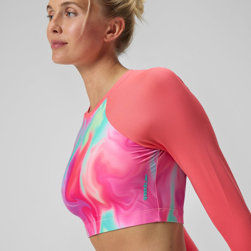 Women's Printed Long Sleeve Crop Top Coral