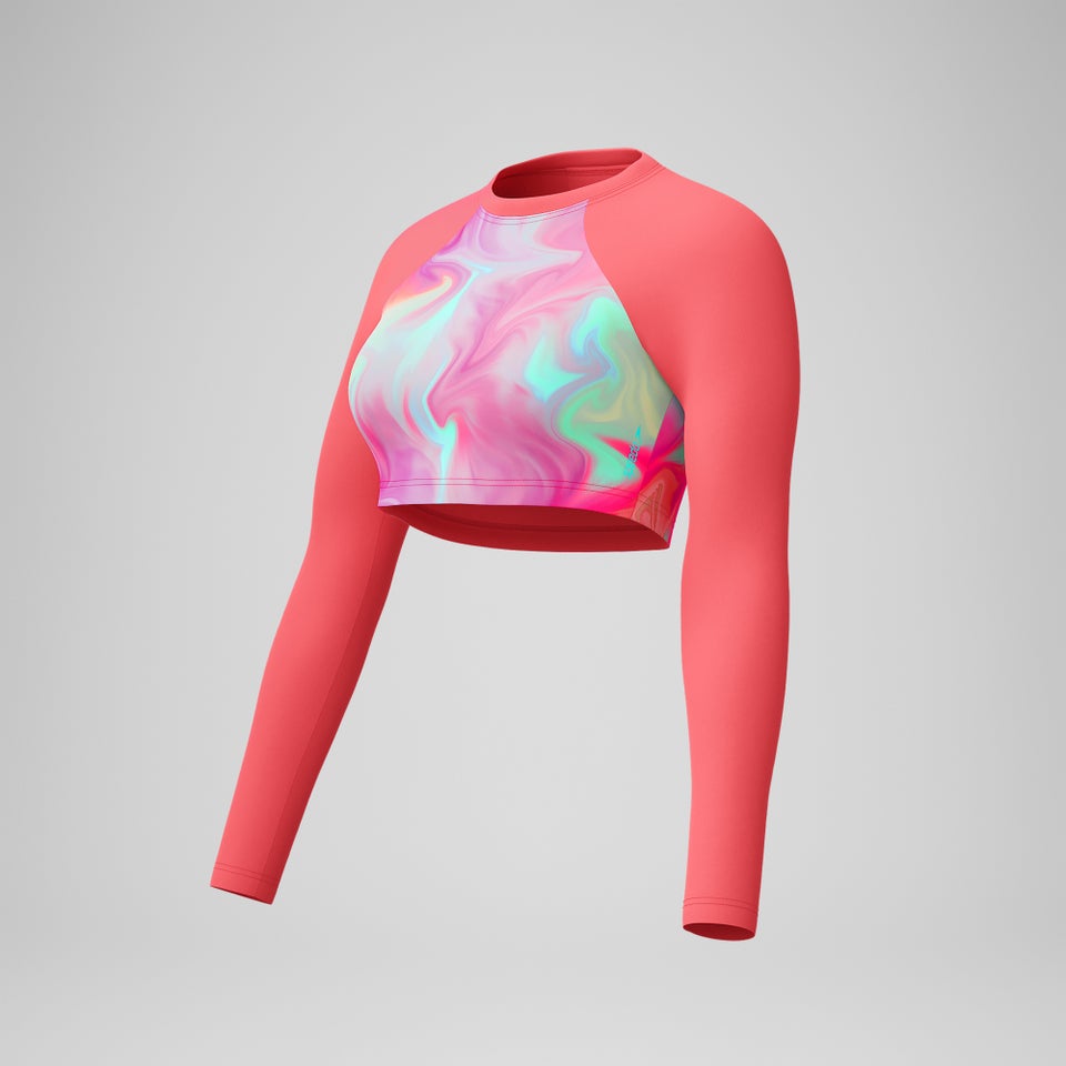 Women's Printed Long Sleeve Crop Top Coral