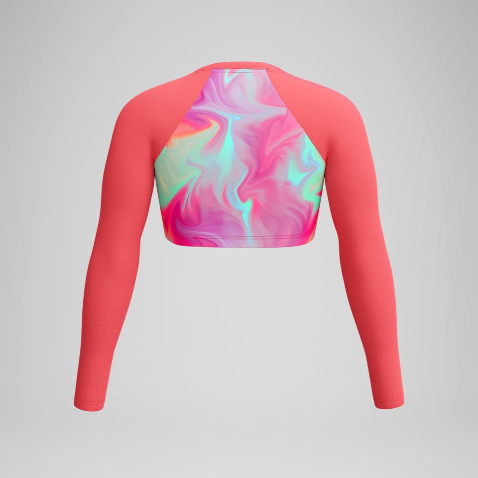 Women's Printed Long Sleeve Crop Top Coral