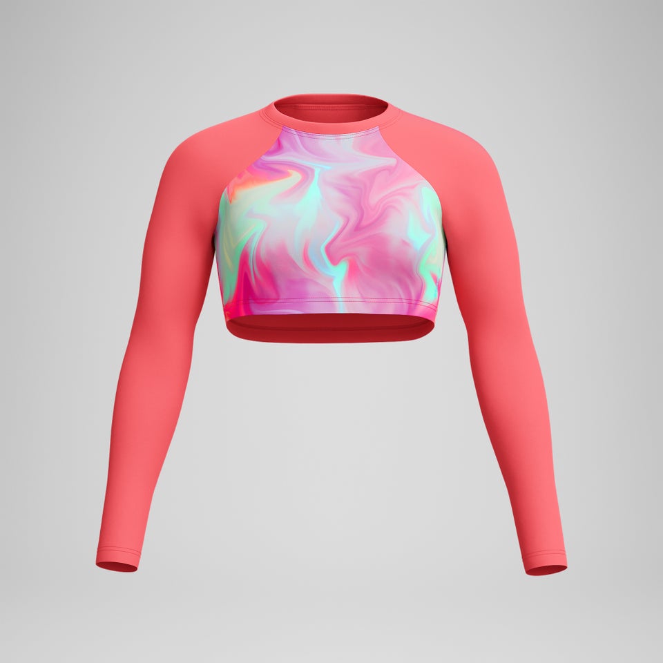 Women's Printed Long Sleeve Crop Top Coral