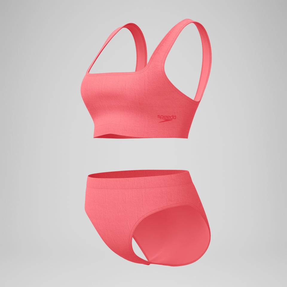 Strukturierter Bikini mit tiefem U-Rückenausschnitt Koralle für Damen