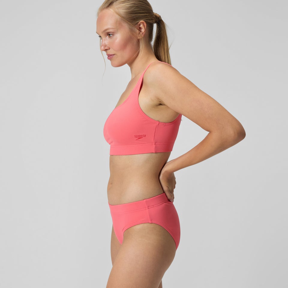 Strukturierter Bikini mit tiefem U-Rückenausschnitt Koralle für Damen