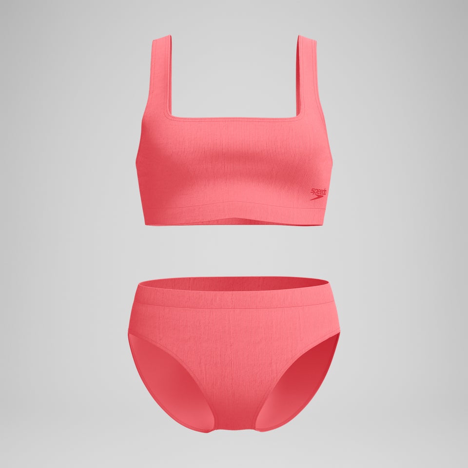 Strukturierter Bikini mit tiefem U-Rückenausschnitt Koralle für Damen