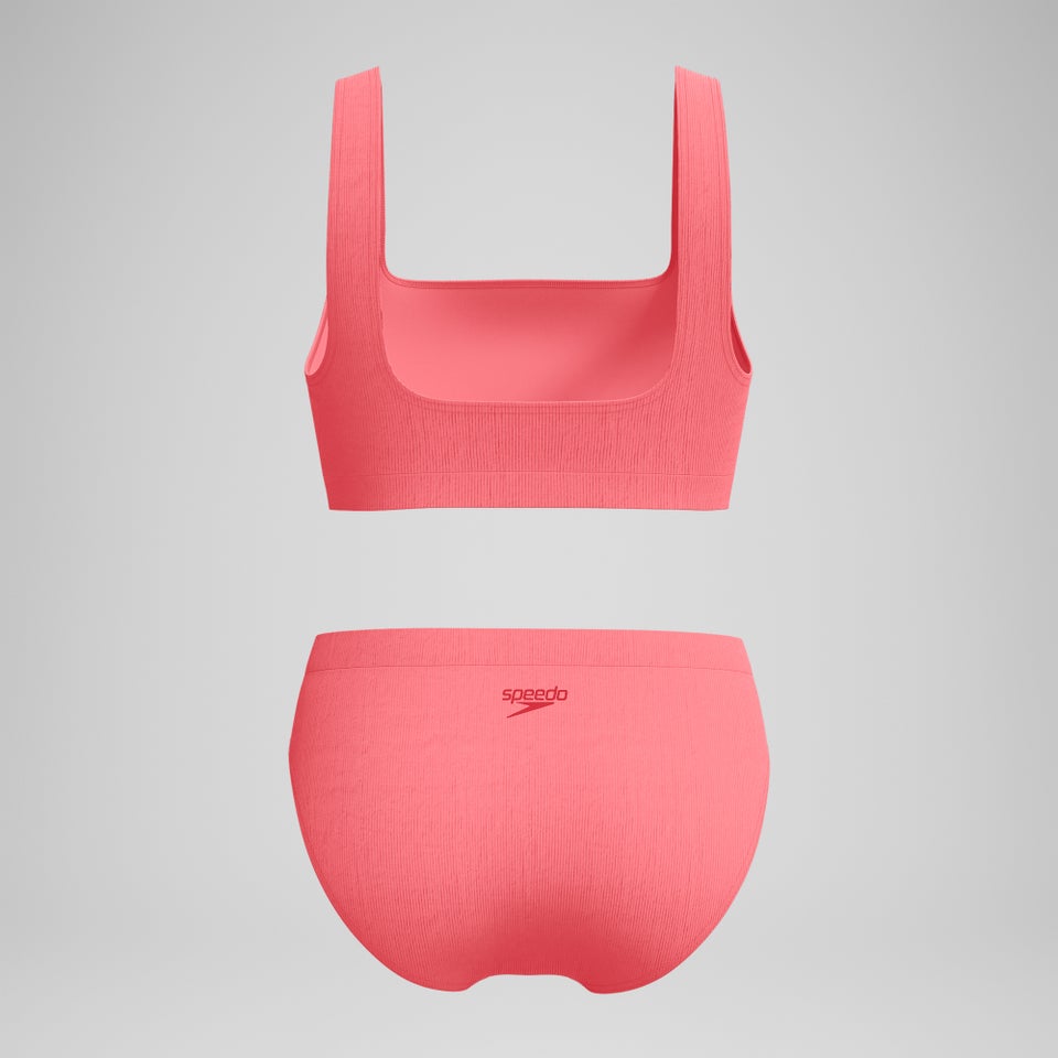 Strukturierter Bikini mit tiefem U-Rückenausschnitt Koralle für Damen