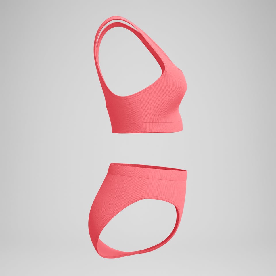 Strukturierter Bikini mit tiefem U-Rückenausschnitt Koralle für Damen