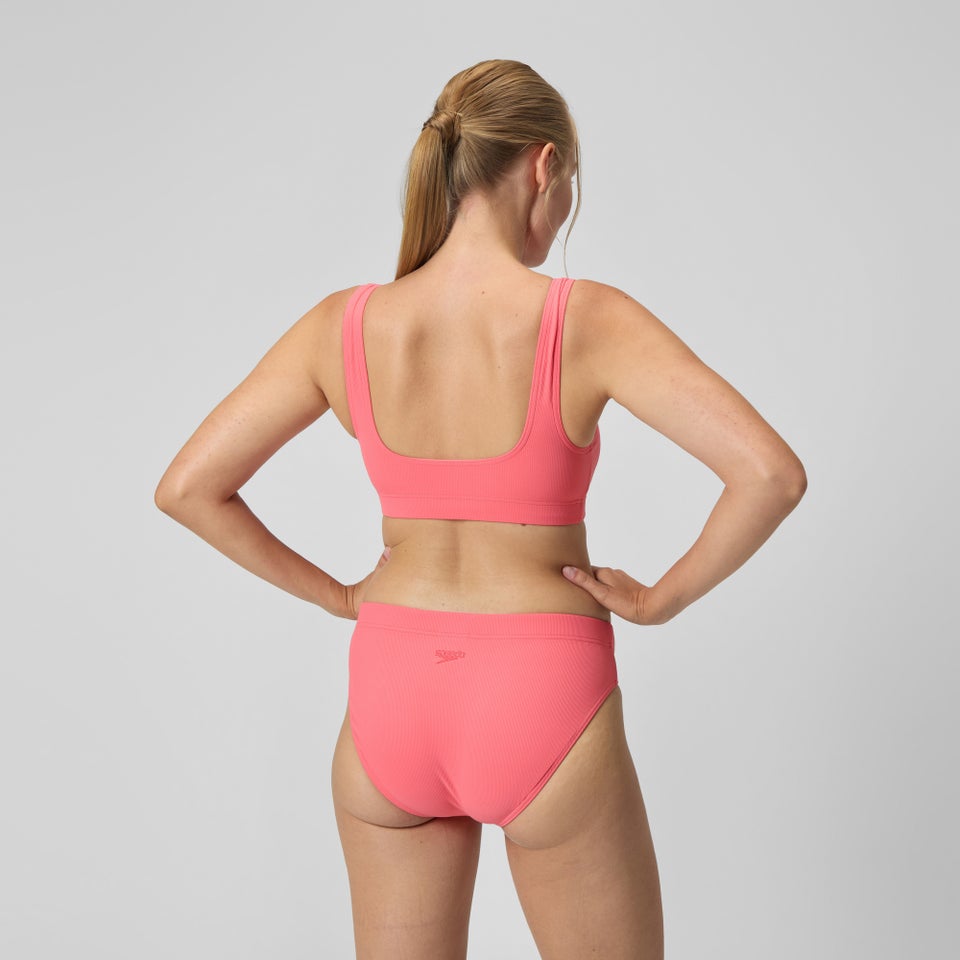 Strukturierter Bikini mit tiefem U-Rückenausschnitt Koralle für Damen