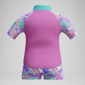 Kurzärmliges Rash-Top-Set mit Digitaldruck Pink für Mädchen